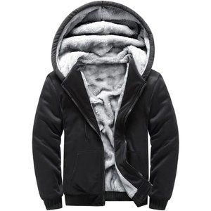 Men Black Full Zip Up Fleece Warm Thick Coats Heavyweight Sweatershirts